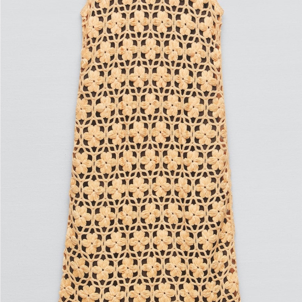 ZARA NEW WOMAN LONG KNIT FLORAL DRESS ORANGE size L